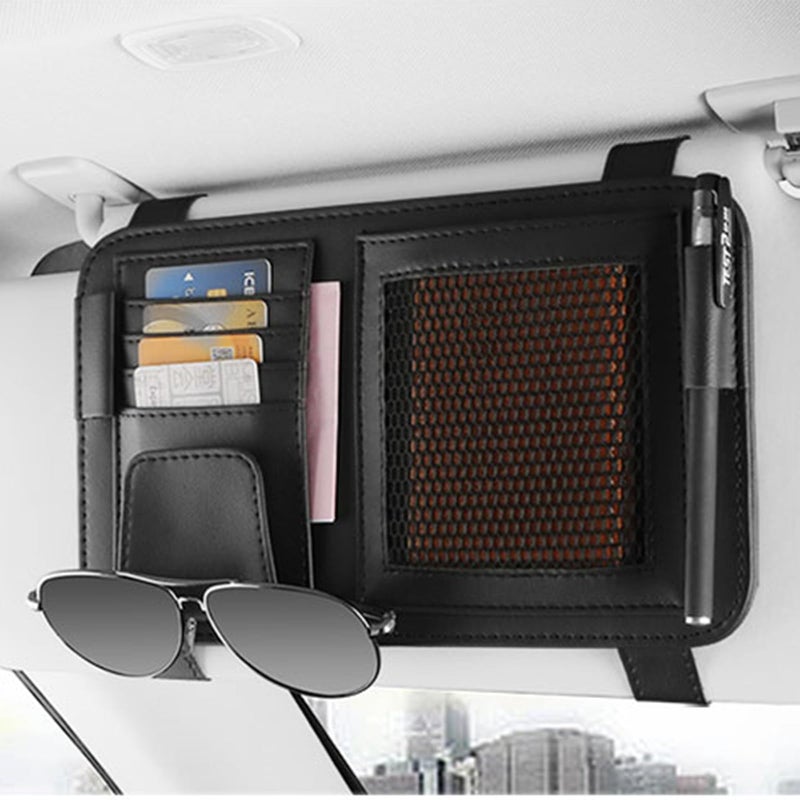 أتورمون Aturmon Classic Elegant Modern Car Sun Visor Organizer، حامل النظارات الشمسية، جيوب الأكمام للبطاقات، حامل ترخيص تسجيل السيارة، رخصة القيادة، التأمين، البطاقات، القلم، المفتاح - Image 2